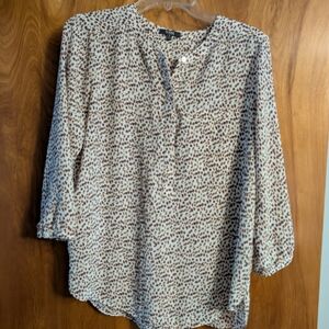 NYDJ Cream and Brown Patterned Blouse
